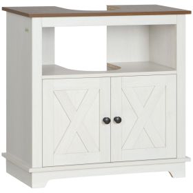 Pedestal Vanity Cabinet White 2-Door Bathroom Sink Cabinet with Shelves