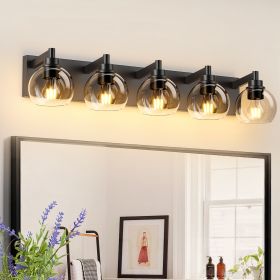 Bathroom Light Fixtures Over Mirror 5-Lights Bathroom Vanity Light with Clear Globe Glass Shade Modern Black Vanity Light Wall Sconce Vanity Ligh
