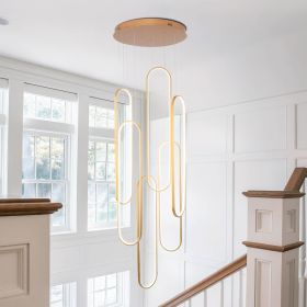 High Ceiling Chandelier Modern LED Ring Pendant Light 3 Color Dimmable Gold Chandeliers Contemporary 157in Hanging Light Fixture with Remote Cont