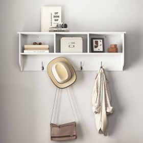 White Entryway Wall Mounted Coat Rack with 4 Dual Hooks Living Room Wooden Storage Shelf