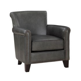 Classic Traditional Gray Accent Chair 1pc Solid Wood Frame Top-Grain Leather Nailhead Trim Living Room Furniture