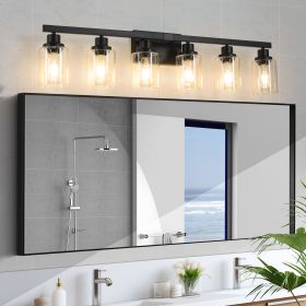 37" Modern 6-Light Bathroom Vanity Light Fixture - Black Finish with Clear Glass Shades, Perfect for Bathroom, Vanity