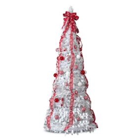 7 FT Fully Decorated Pre-lit Christmas Tree, Pop Up Artificial Xmas Tree With 170 Warm Lights And Red Ornaments For Home Office Store Holiday Dec (Option: Defaulttitle)