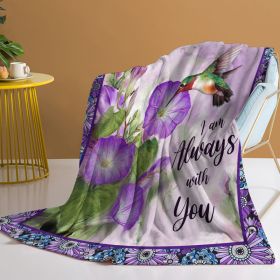1pc Purple Morning Glory Hummingbird Print Flannel Blanket, Comfortable And Warm Home Throw For Bed, Sofa, Camping, And Multi-Scene Use With Seas (Option: 130x150cm-Purple)