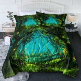 3pcs Green Light Forest Comforter Set Natural Comfort Bedding Duvet Game Summer Quilt Set (Option: Full-Green)