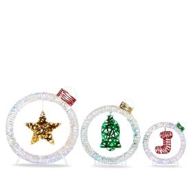 Set Of 3 Lighted Iridescent Cut-out Light Bulb Christmas Decorations, Pre-lit Holiday Decor With 295 White LED Lights For Xmas Outdoor Indoor Dec (Option: Defaulttitle)
