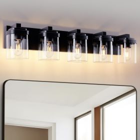 5 Light Bathroom Vanity Light, Matte Black Bathroom Light Fixtures With Clear Glass Shade, Vanity Light Fixtures Over Mirror For Bedroom Living R (Option: Default)