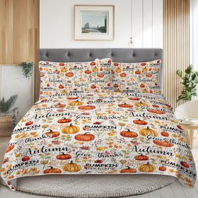 Pumpkin Autumn Leaves Print Quilt Set -1 Quilt, 2 Shams (Option: Queen)