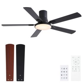 52 in. Integrated LED Farmhouse Indoor/Outdoor Black Smart Ceiling Fan with Remote Control (Color: Black, Material: Metal+Plywood)